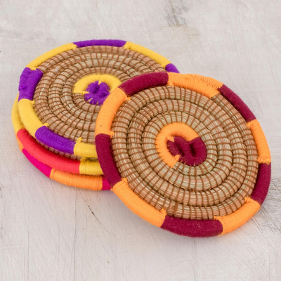 Pine needle coasters, 'Tropical Delicacy' (set of 4) - Handcrafted Pine Needle Coasters from Nicaragua (Set of 4)