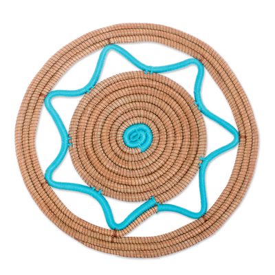 Pine needle placemats, 'Traditional Meal in Turquoise' (set of 4) - Handcrafted Pine Needle Placemats in Turquoise (Set of 4)