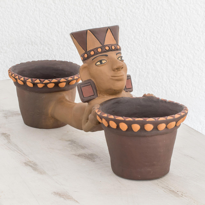 Jarrón decorativo de cerámica - Jarrón Decorativo Prehispánico Doble de Cerámica de Nicaragua