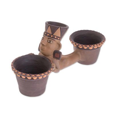 Jarrón decorativo de cerámica - Jarrón Decorativo Prehispánico Doble de Cerámica de Nicaragua