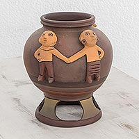 Ceramic decorative vase, 'Union of Cultures' - Pre-Hispanic Ceramic Decorative Vase from Nicaragua