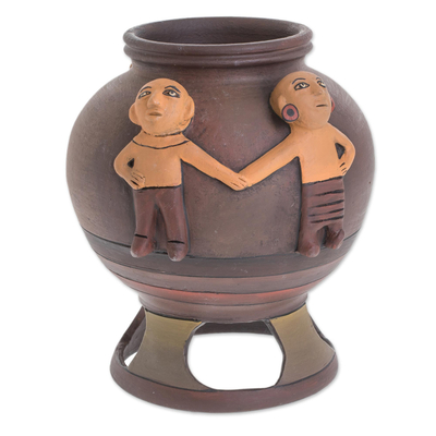 Ceramic decorative vase, 'Union of Cultures' - Pre-Hispanic Ceramic Decorative Vase from Nicaragua