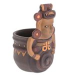 Ceramic decorative vase, 'Pre-Hispanic Spiral' - Spiral Motif Pre-Hispanic Ceramic Decorative Vase