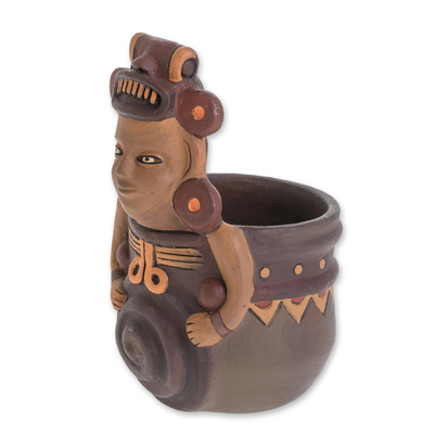 Ceramic decorative vase, 'Pre-Hispanic Spiral' - Spiral Motif Pre-Hispanic Ceramic Decorative Vase