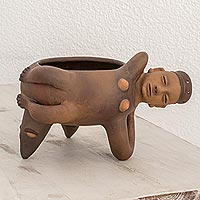 Jarrón decorativo de cerámica, 'Trípode' - Jarrón decorativo de cerámica trípode de Nicaragua