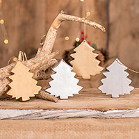 Wood ornaments, 'Christmas Tree Royalty' (set of 4) - Gold and Silver-Tone Wood Tree Ornaments (Set of 4)