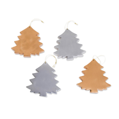 Wood ornaments, 'Christmas Tree Royalty' (set of 4) - Gold and Silver-Tone Wood Tree Ornaments (Set of 4)