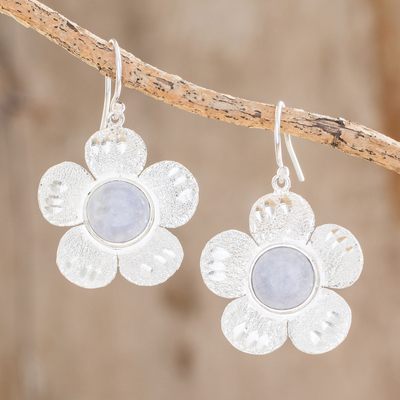 Jade dangle earrings, 'Jade Flowers' - Floral Lilac Jade Dangle Earrings from Guatemala
