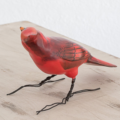 Ceramic sculpture, 'Cardinal' - Ceramic Cardinal Sculpture from Guatemala