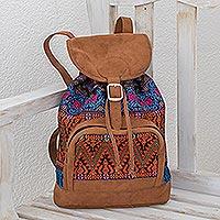 Cotton backpack, 'Multicolored Night' - Handwoven Multicolored Cotton Backpack from Guatemala