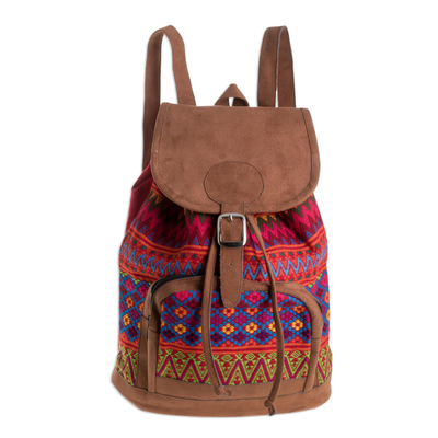 Zigzag Motif Handwoven Cotton Backpack from Guatemala