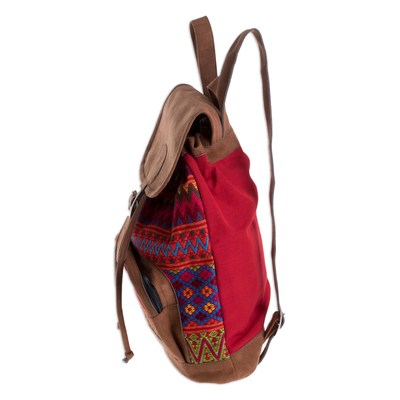 Cotton backpack, 'Flowers of Comalapa' - Zigzag Motif Handwoven Cotton Backpack from Guatemala