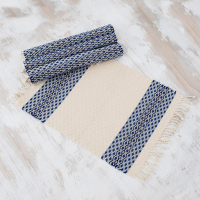 Cotton placemats, 'Highland Flowers' (set of 4) - Set of Four Handwoven Cotton Placemats from Guatemala