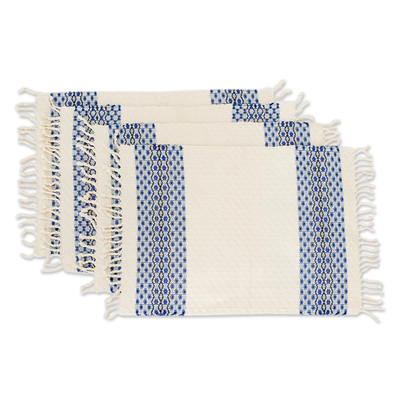 Manteles individuales de algodón, 'Highland Flowers' (juego de 4) - Conjunto de cuatro manteles individuales de algodón tejidos a mano de Guatemala