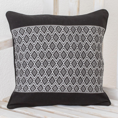 Cotton cushion cover, 'Dove Grey Rhombi' - Rhombus Motif Cotton Cushion Cover from Guatemala