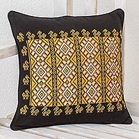 Baumwollkissenbezug, „Honeycomb Elegance“ – handgewebter geometrischer Baumwollkissenbezug aus Guatemala