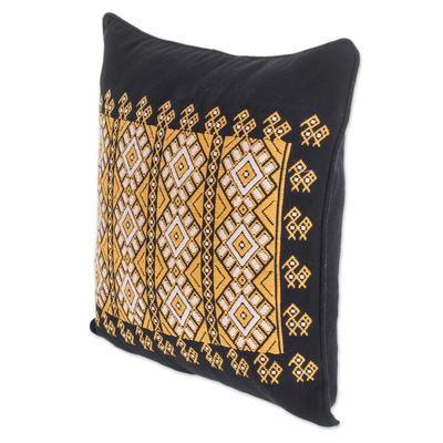 Cotton cushion cover, 'Honeycomb Elegance' - Handwoven Geometric Cotton Cushion Cover from Guatemala