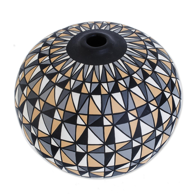 Ceramic decorative vase, 'Tricolor Elegance' - Hand-Painted Geometric Ceramic Decorative Vase