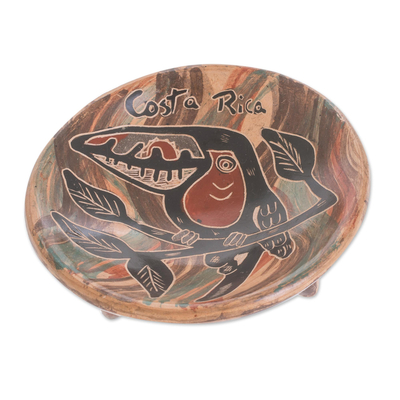 Handcrafted Toucan Ceramic Decorative Footed Bowl