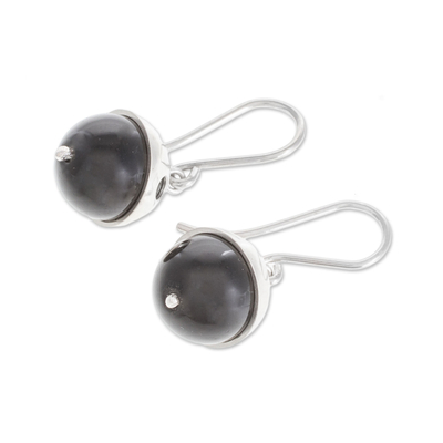 Onyx dangle earrings, 'Modern Holes' - Modern Circular Onyx Dangle Earrings from Nicaragua