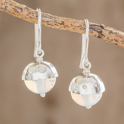 Opal dangle earrings, 'Modern Holes' - Modern Circular Opal Dangle Earrings from Guatemala