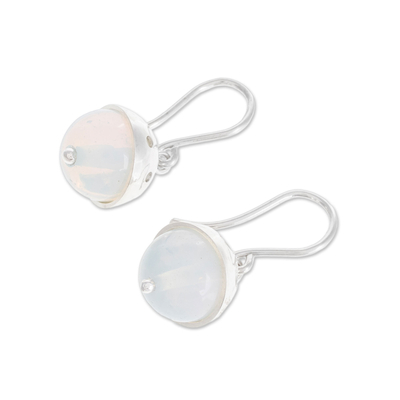 Opal dangle earrings, 'Modern Holes' - Modern Circular Opal Dangle Earrings from Guatemala