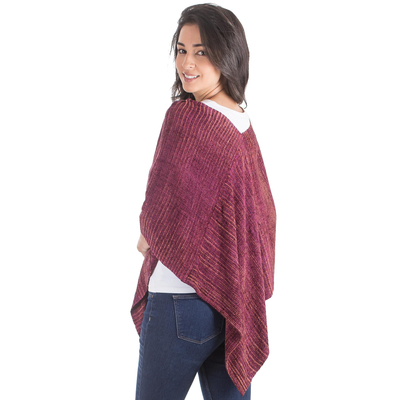 Rayon poncho, 'Creation of Love' - Handwoven Rayon Poncho with Striped Patterns from Guatemala