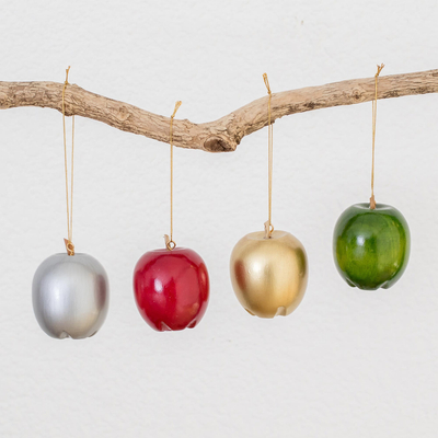 Reclaimed wood ornaments, 'Magnificent Orchard' (set of 4) - Assorted Reclaimed Wood Apple Ornaments (Set of 4)