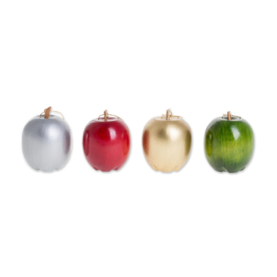 Reclaimed wood ornaments, 'Magnificent Orchard' (set of 4) - Assorted Reclaimed Wood Apple Ornaments (Set of 4)