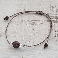 Garnet pendant bracelet, 'Love Garnet' - Natural Garnet Pendant Bracelet from Guatemala