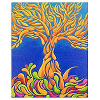 'Sperm in Motion' - Signed Abstract Tree Painting from Costa Rica