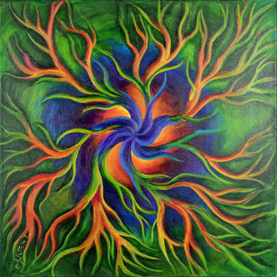 'Germinating' - Signed Abstract Painting from Costa Rica