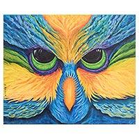 'Owl' - Colorful Expressionist Owl Painting from Costa Rica