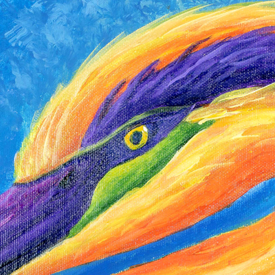 'Sunrise (Heron)' - Signed Expressionist Heron Painting from Costa Rica