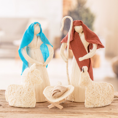 Natural fiber nativity scene, 'Peace and Unity' (set of 6) - Natural Fiber Nativity Scene from Costa Rica (Set of 6)