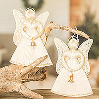 Natural fiber ornaments, 'Holy Announcement' (pair) - Natural Fiber Angel Ornaments from Costa Rica (Pair)