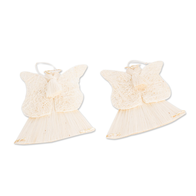 Natural fiber ornaments, 'Holy Announcement' (pair) - Natural Fiber Angel Ornaments from Costa Rica (Pair)