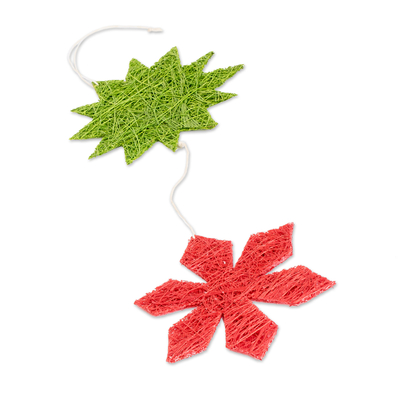 Natural fiber ornaments, 'Stellar Color' (set of 6) - Six Colorful Natural Fiber Star and Snowflake Ornaments