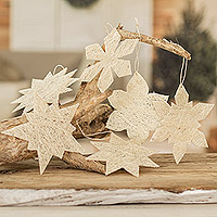 Natural fiber ornaments, 'Stellar Light' (set of 6) - Natural Fiber Star and Snowflake Ornaments (Set of 6)