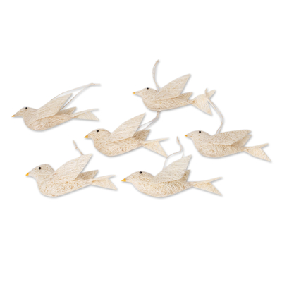 Handmade Natural Fiber Dove Ornaments (Set of 6) - Peaceful Birds | NOVICA
