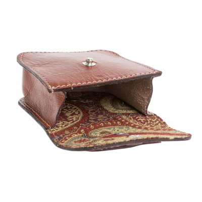 Leather coin purse, 'Walk Through the City' - Leather Coin Purse in Saddle Brown from Costa Rica