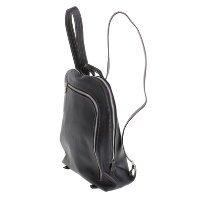 Leather backpack, 'Stylish Voyager in Black' - Handcrafted Leather Backpack in Black from Costa Rica