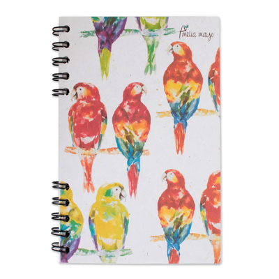 Sugarcane paper journal, 'Parrot Colors' - Signed Parrot-Themed Paper Journal from Costa Rica