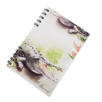 Sugarcane paper journal, 'Crocodile' - Signed Crocodile-Themed Paper Journal from Costa Rica