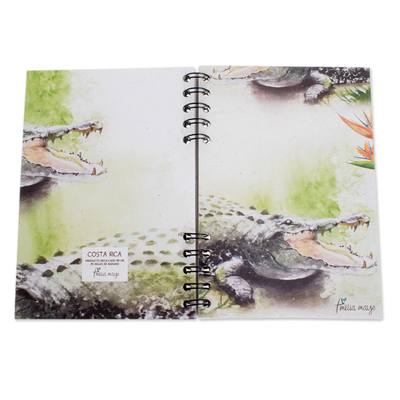 Banana leaf paper journal, 'Crocodile' - Signed Crocodile-Themed Paper Journal from Costa Rica