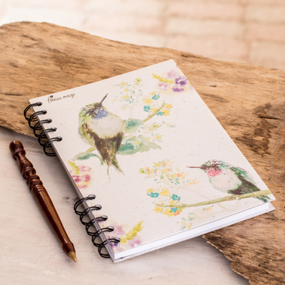 Tagebuch aus Zuckerrohrpapier - Signiertes Papierjournal mit Kolibri-Thema aus Costa Rica