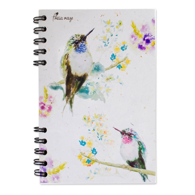 Tagebuch aus Zuckerrohrpapier - Signiertes Papierjournal mit Kolibri-Thema aus Costa Rica