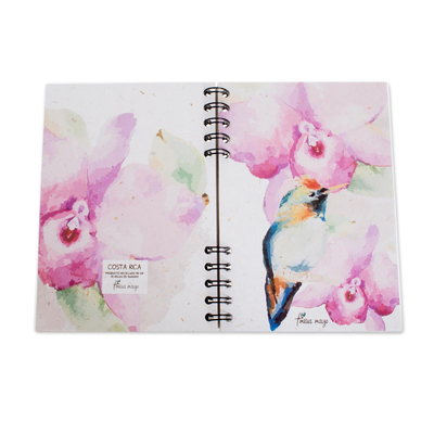 Tagebuch aus Zuckerrohrpapier - Signiertes florales Kolibri-Papiertagebuch aus Costa Rica