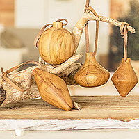 Teak wood ornaments, 'Christmas Shapes' (set of 4) - Teak Wood Ornaments from Costa Rica (Set of 4)