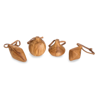 Teak wood ornaments, 'Christmas Shapes' (set of 4) - Teak Wood Ornaments from Costa Rica (Set of 4)